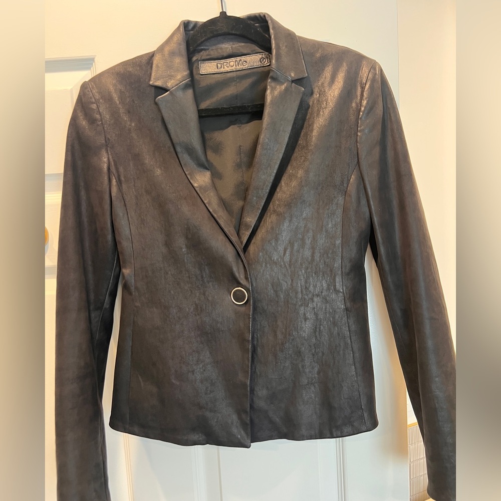 DROMe 100% Lamb Leather Blazer Black Size M Italian Designer Jacket $1690 Retail